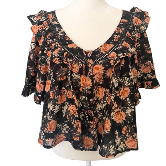 Free People Tops - Free Peoplele Floral Ruffle Cropped Blouse